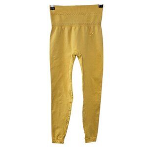 Gymshark Womens Studio Leggings, Yellow, Seamless, Textured Jacquard, Hi Rise, S